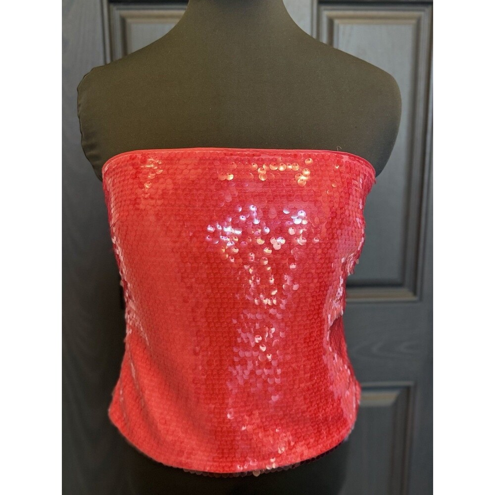 SUSANA MONACO Sheer Sequin Tube Top - Azalea Sz M $238